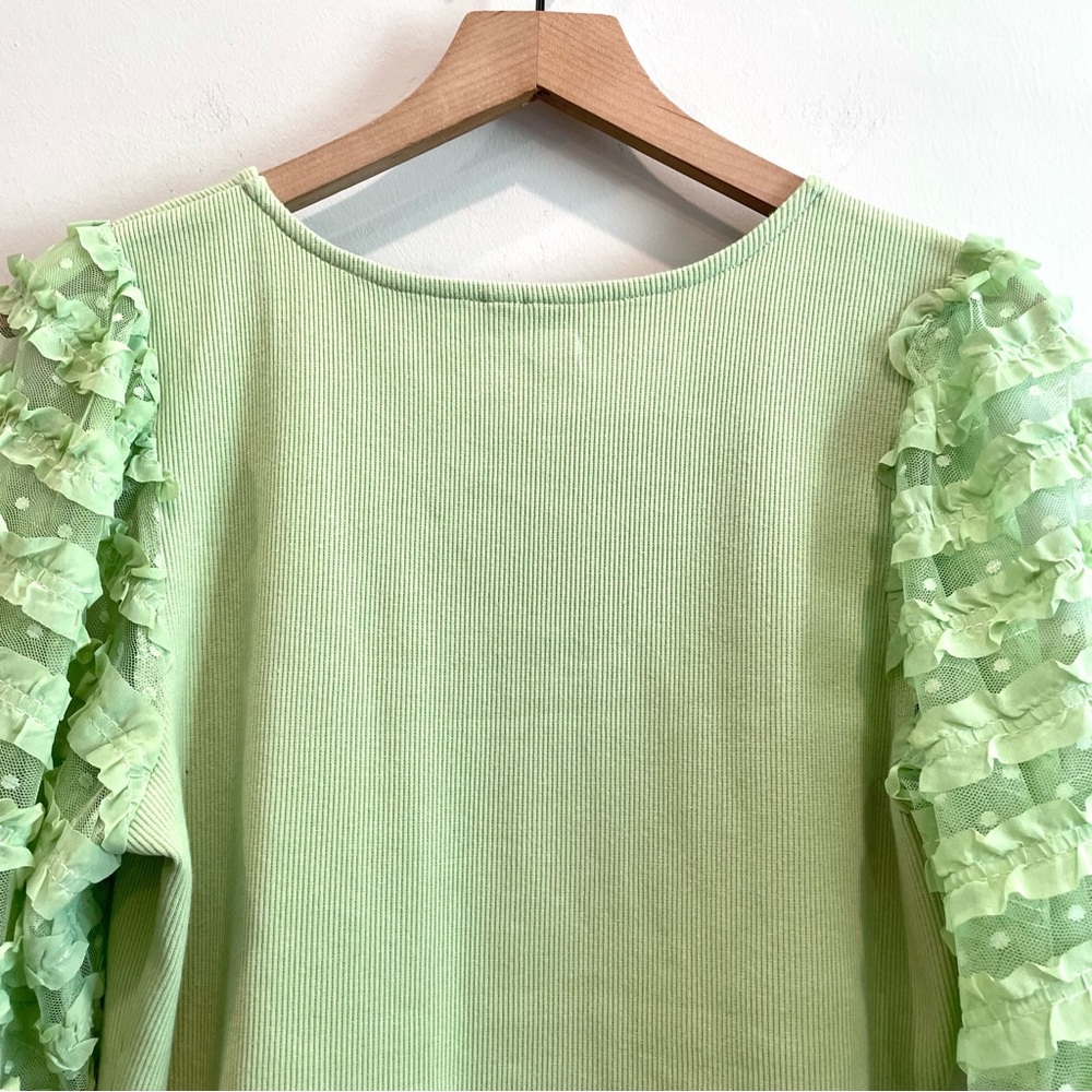 Dolan Short Sheer Puff Ruffle Sleeve Ribbed Top - Picture 10 of 12
